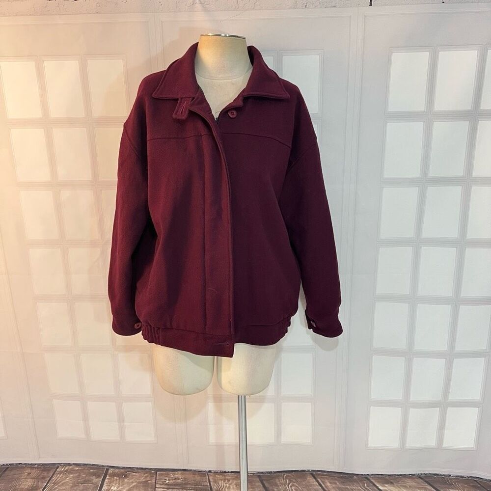 Vintage Woolrich Burgundy 100% Pure Wool Full Zip Bomber Jacket Size Medium